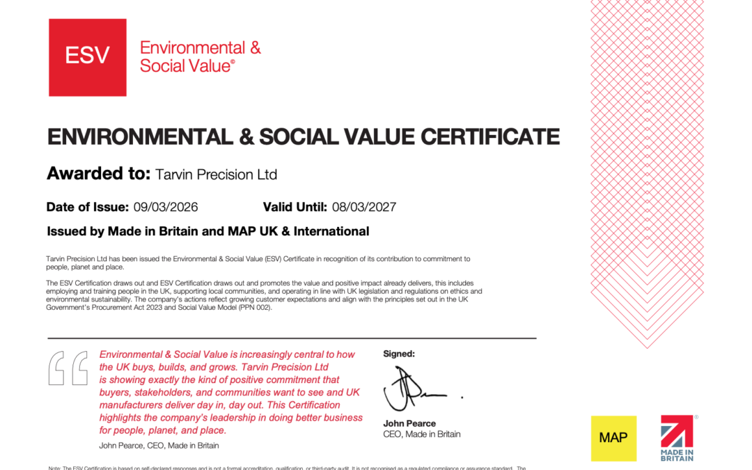 ESV Certificate - Tarvin Precision