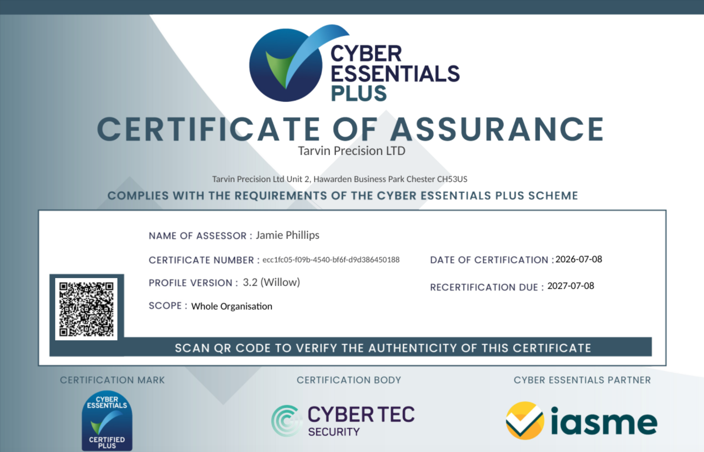 Tarvin Precision Limited - Cyber Essentials Plus 2026