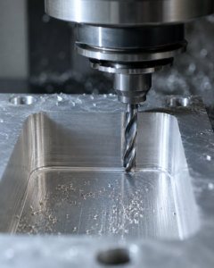 Close-up of an internal corner radius and pocket on a CNC machined aluminium component
